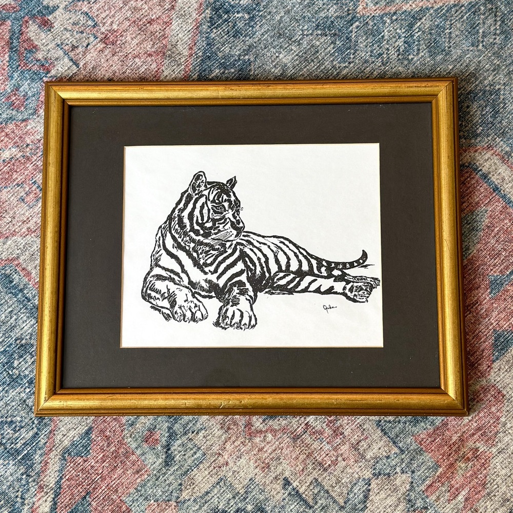 Signed and framed vintage Tiger art